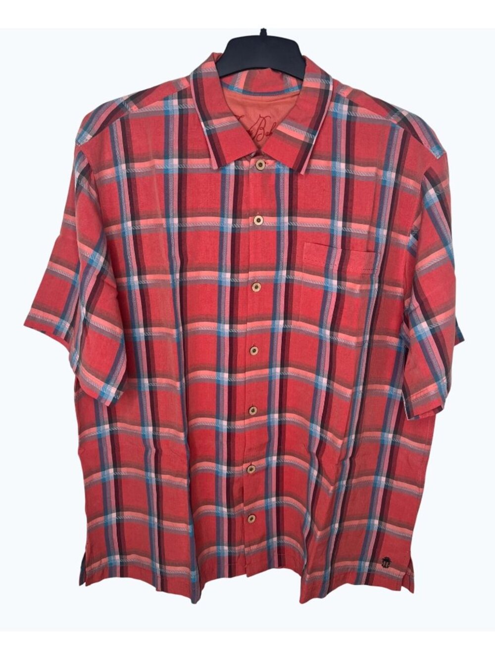 Tommy Bahama Men's Red Plaid Short-Sleeve Button-Up Shirt XL